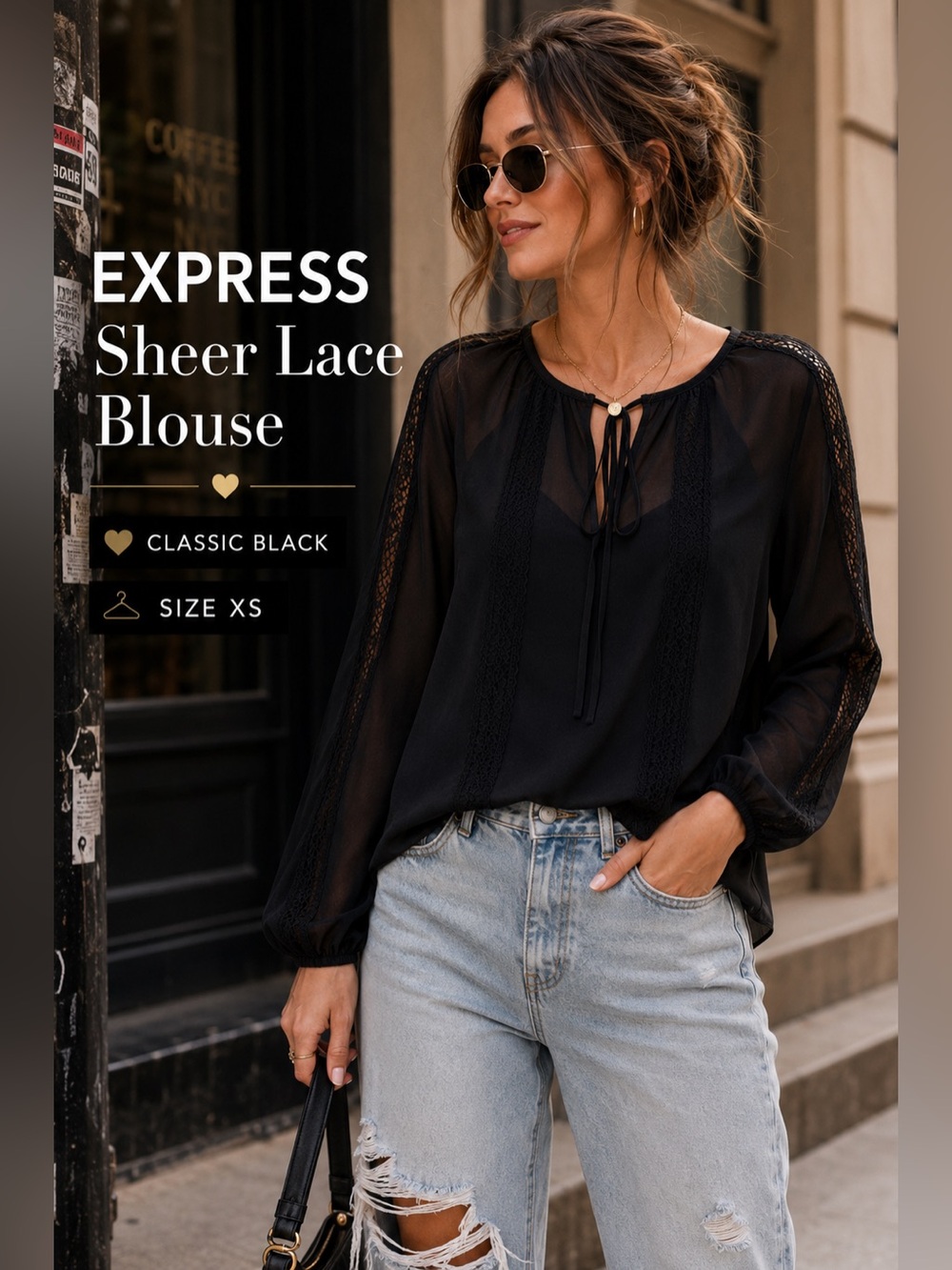 Express Sheer Lace Black Women’s Blouse Size XS